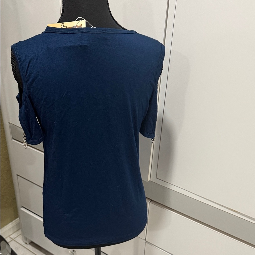 Chic Navy Women's Top with Embellished Design - Picture 4 of 5